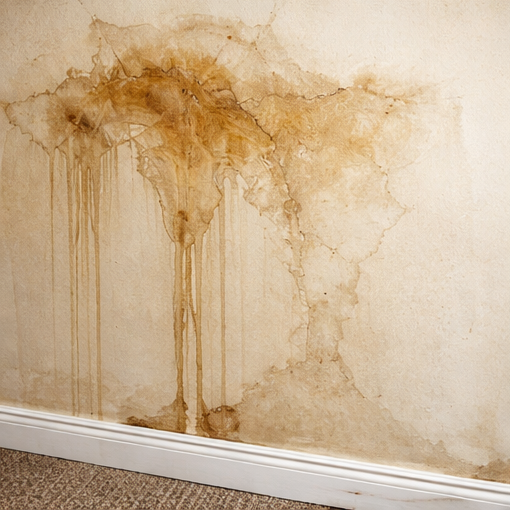 Water stains on a wall requiring mold removal.