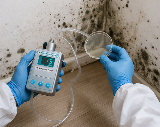 Collecting air samples during mold testing.
