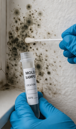 Collecting surface samples during mold testing.
